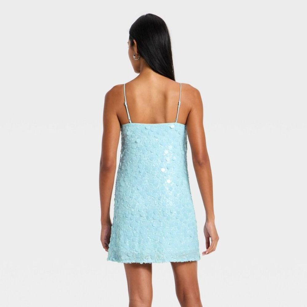 Women's Sequin Mini Shift Dress - A New Day Light Blue L - Picture 2 of 4